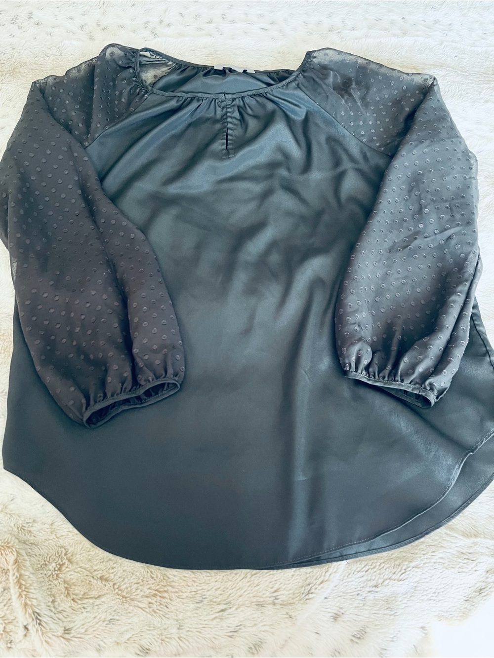 Daisy Fuentes Black Swiss Dot Long Sleeve Blouse
